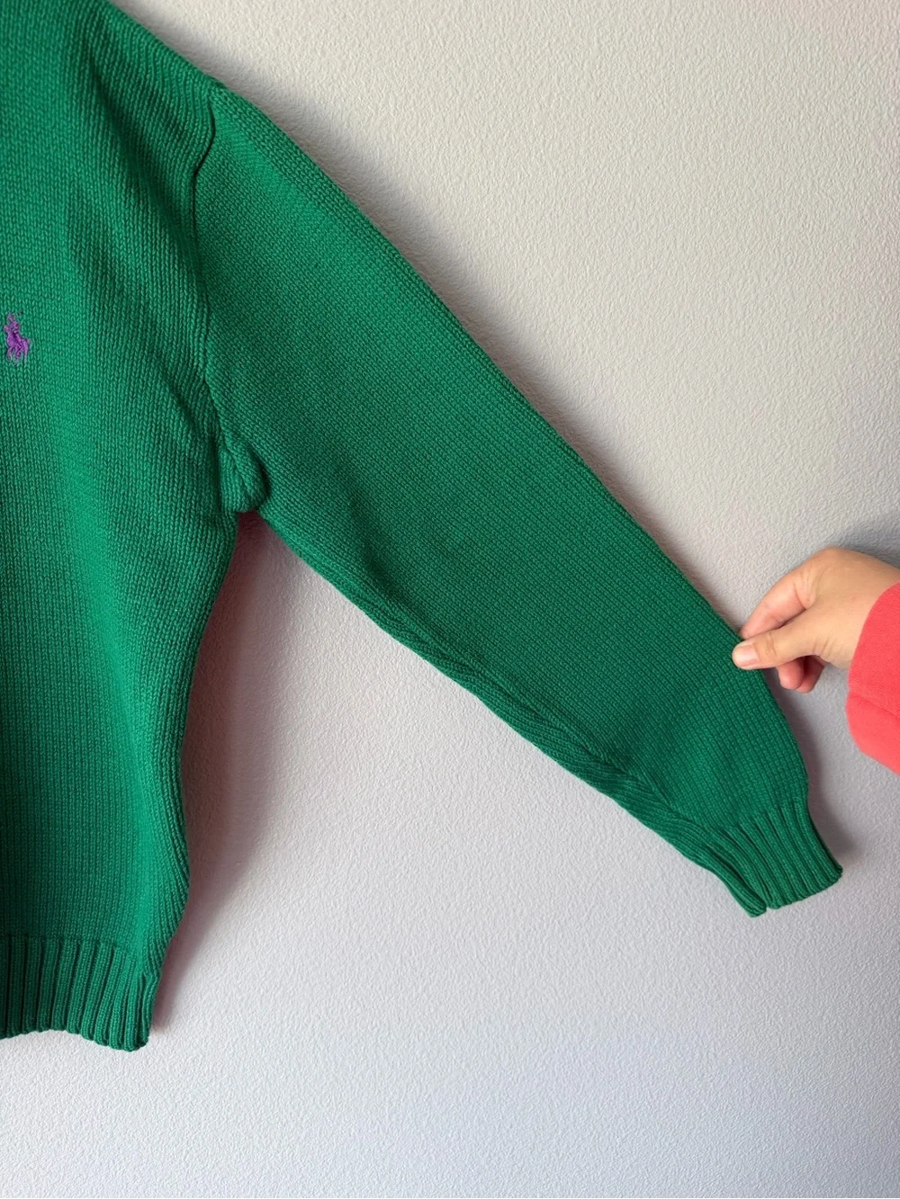 Ralph Lauren vintage green purple polo man long sleeve cotton sweater kids sz L